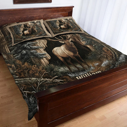 Forest Elk Majesty – Personalized Hunting Quilt Bedding Set
