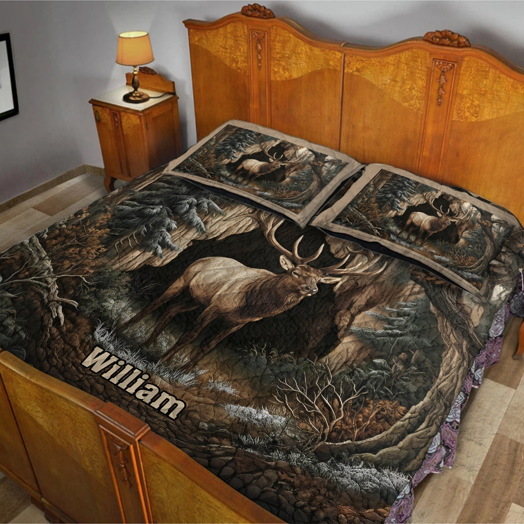 Forest Elk Majesty – Personalized Hunting Quilt Bedding Set