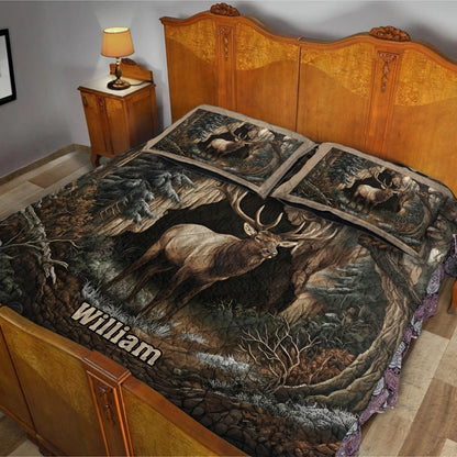 Forest Elk Majesty – Personalized Hunting Quilt Bedding Set