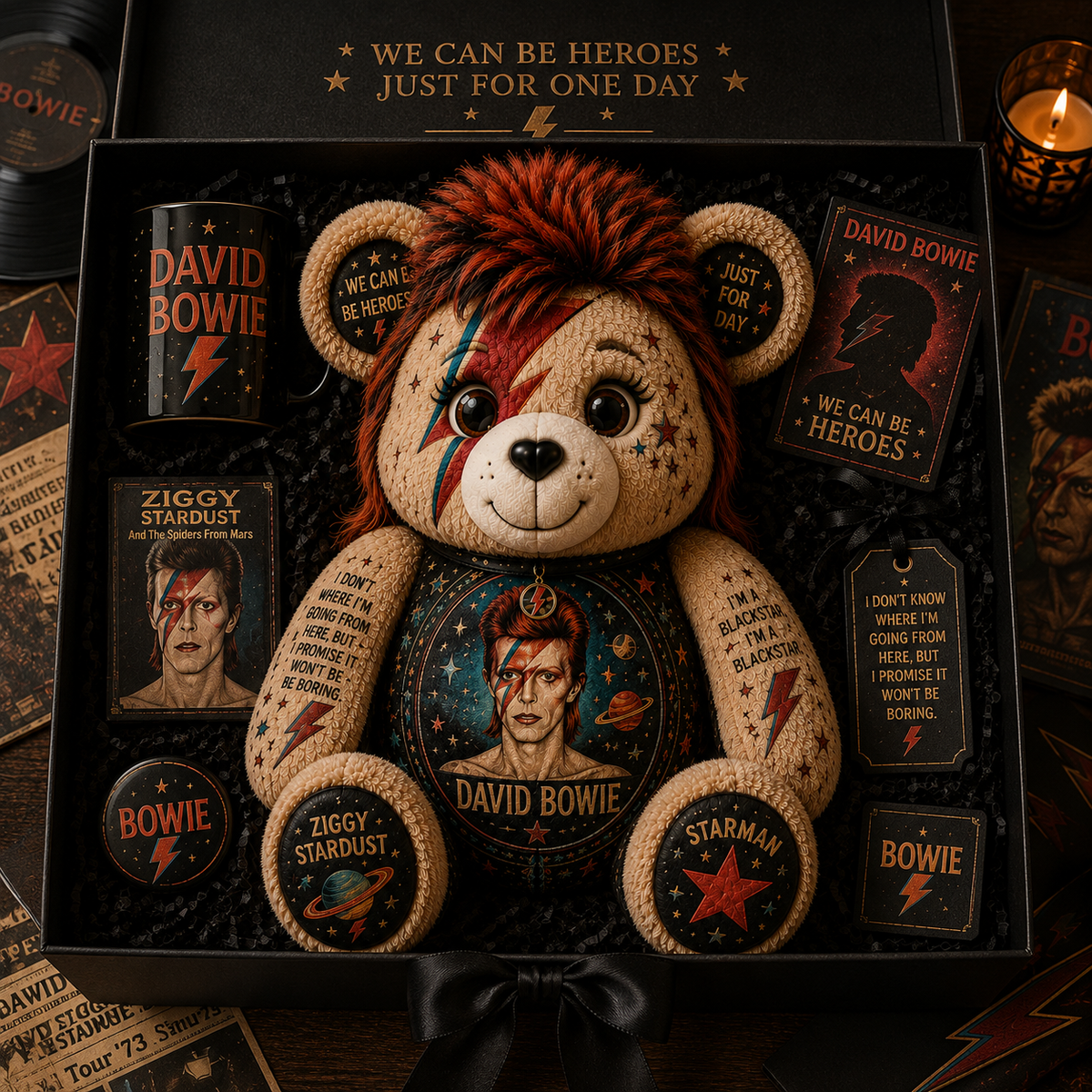 David Bowie Bear Custom Shaped Pillow – Gift for Classic Music Lovers