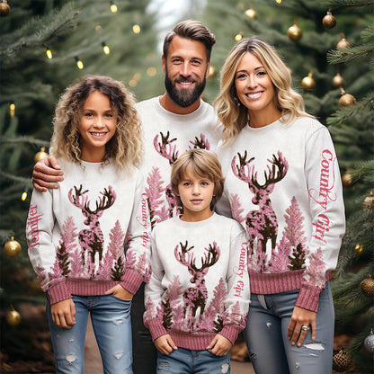 Pink Antlers – Personalized Country Girl Christmas Ugly Sweater