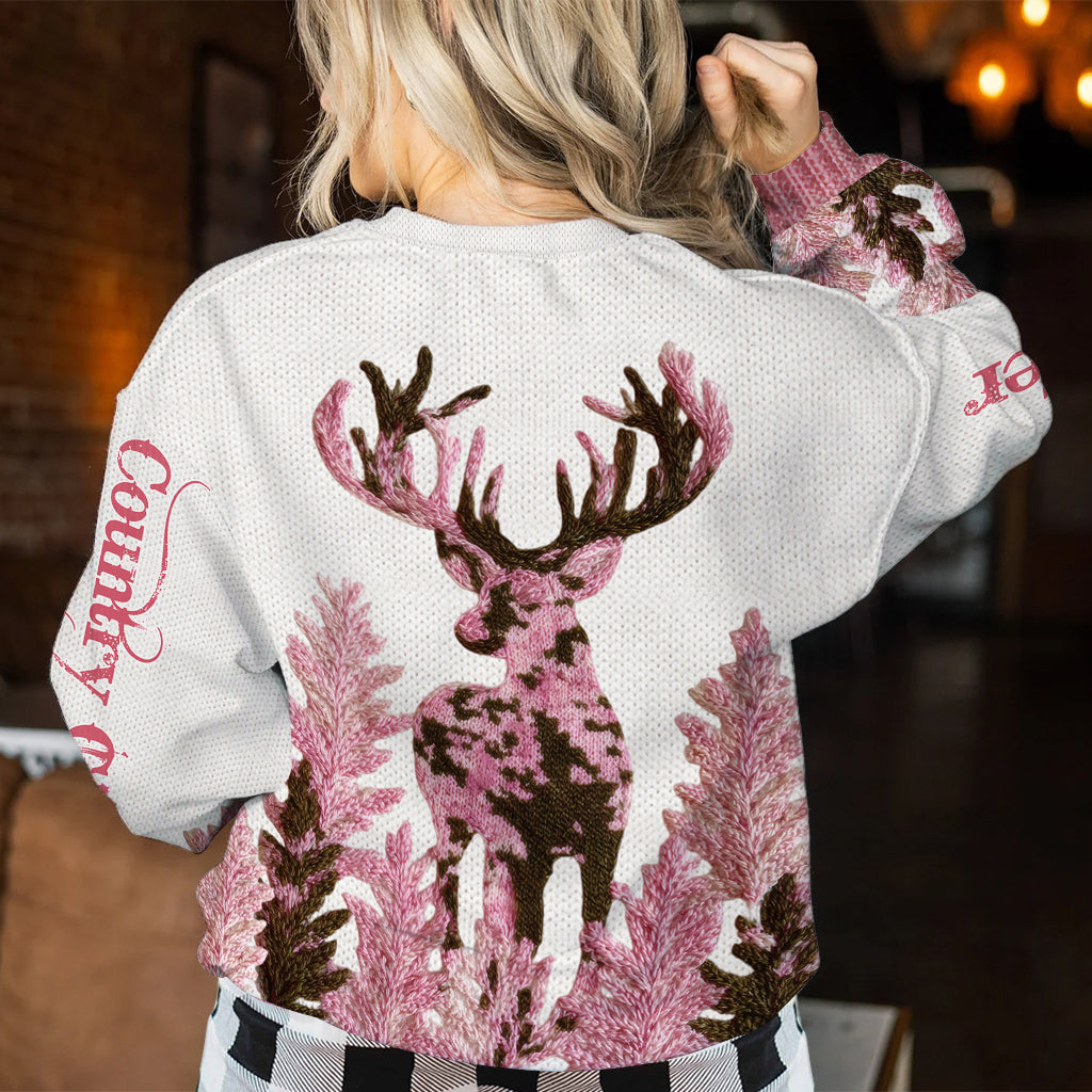 Pink Antlers – Personalized Country Girl Christmas Ugly Sweater