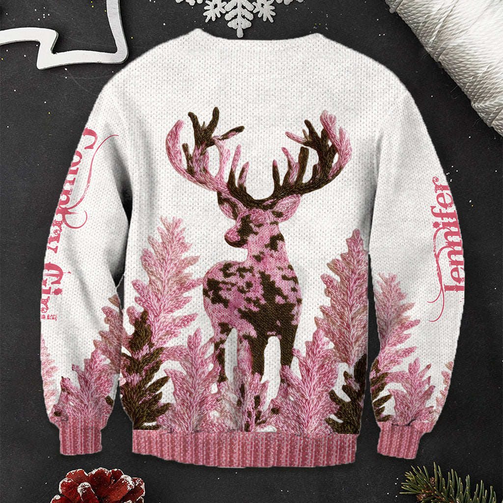 Pink Antlers – Personalized Country Girl Christmas Ugly Sweater
