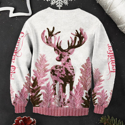 Pink Antlers – Personalized Country Girl Christmas Ugly Sweater
