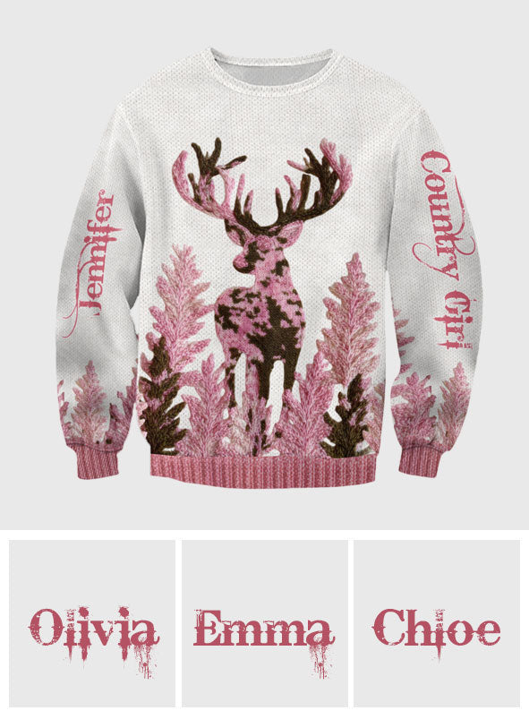 Pink Antlers – Personalized Country Girl Christmas Ugly Sweater