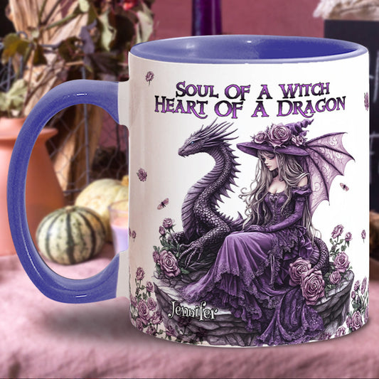 Soul Of A Witch Heart Of A Dragon - Personalized Dragon Accent Mug