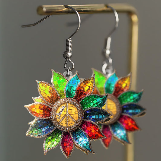 Hippie Colorful Flower - Personalized Hippie Earrings