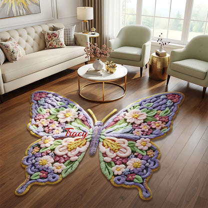 Flower Butterfly - Personalized Shaped Doormat/ Rug