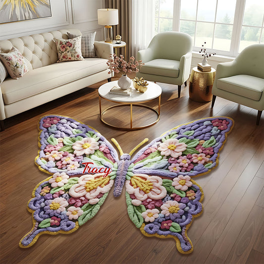 Flower Butterfly - Personalized Shaped Doormat/ Rug