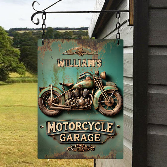 Motorcycle Garage - Personalized Biker Rectangle Metal Sign