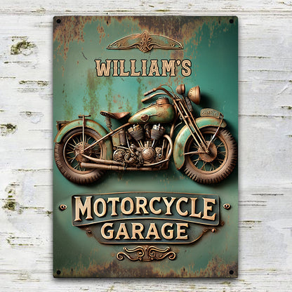 Motorcycle Garage - Personalized Biker Rectangle Metal Sign