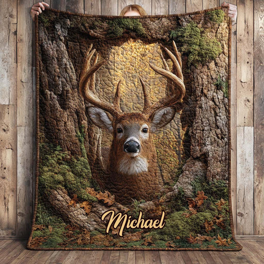 Woodland Deer Majesty – Personalized Hunting Quilt Blanket