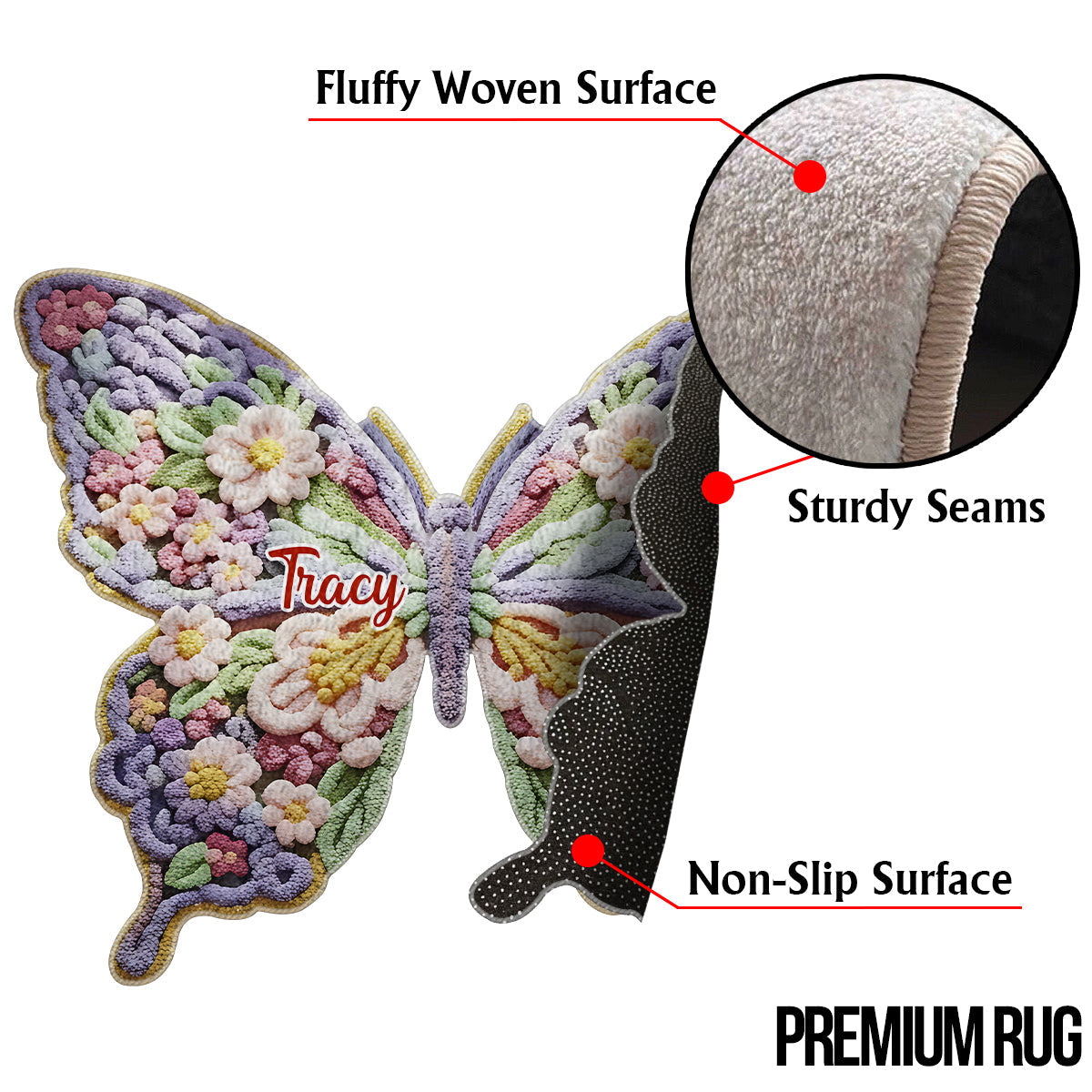 Flower Butterfly - Personalized Shaped Doormat/ Rug