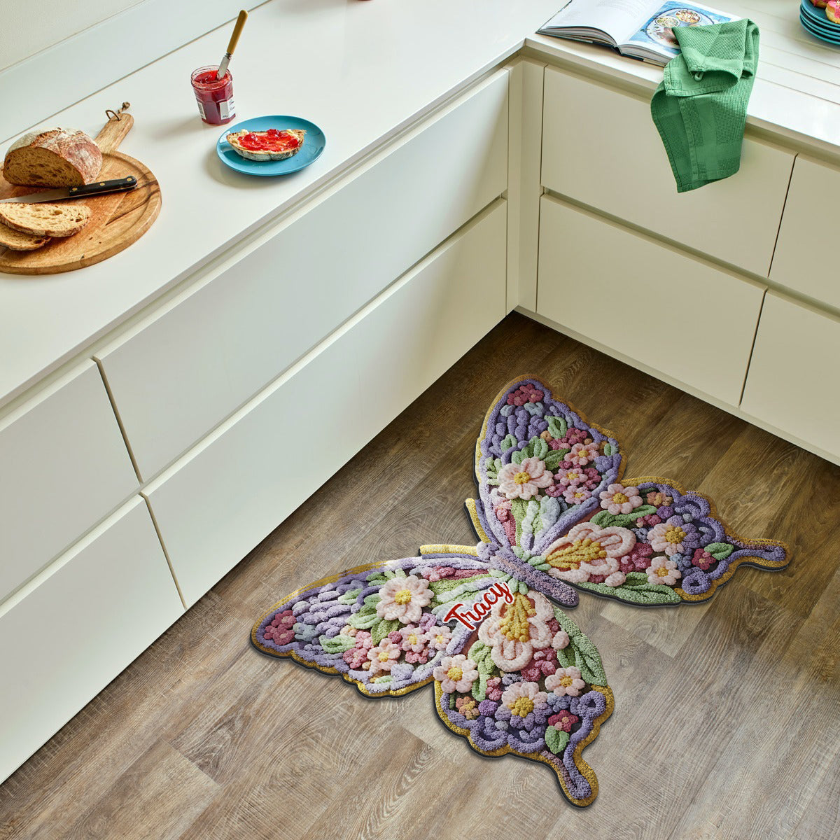 Flower Butterfly - Personalized Shaped Doormat/ Rug