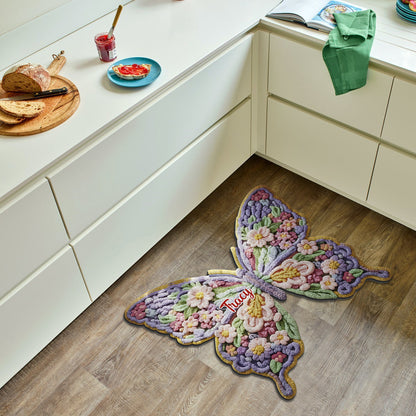 Flower Butterfly - Personalized Shaped Doormat/ Rug
