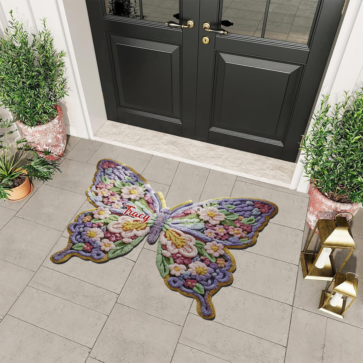 Flower Butterfly - Personalized Shaped Doormat/ Rug