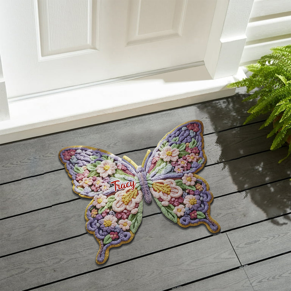Flower Butterfly - Personalized Shaped Doormat/ Rug