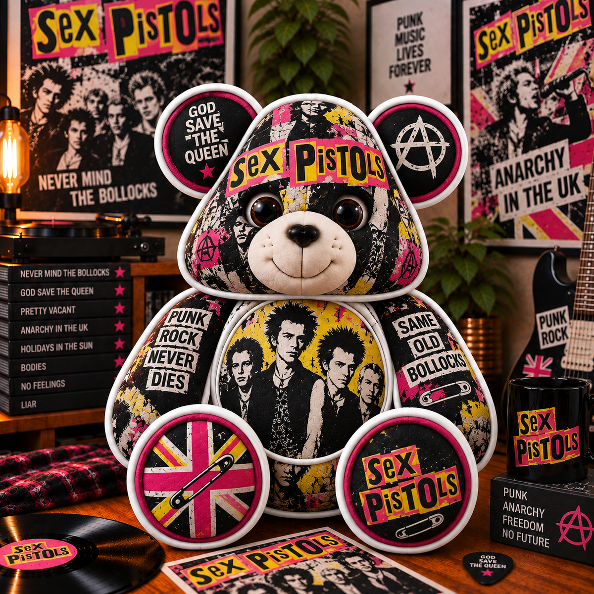 Sex Pistols Custom Shaped Bear Pillow – Punk Rock Music Inspired Gift for Fans