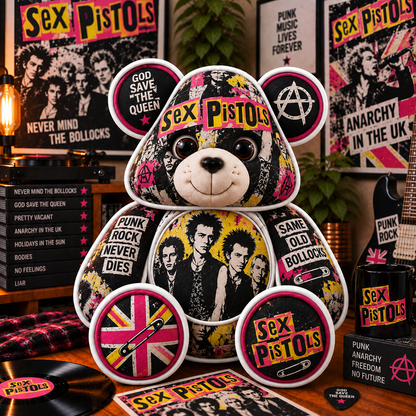 Sex Pistols Custom Shaped Bear Pillow – Punk Rock Music Inspired Gift for Fans