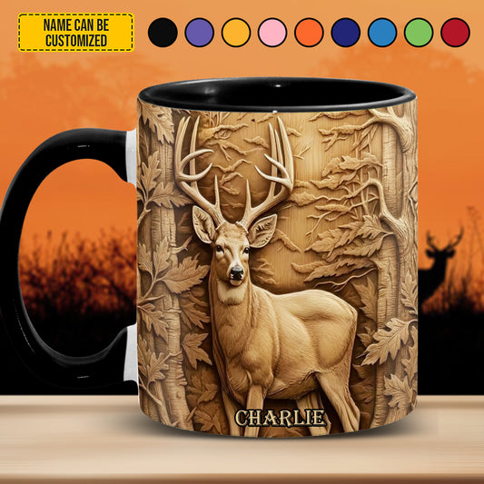 Deer Hunting In Forest - Personalized Hunting Accent Mug