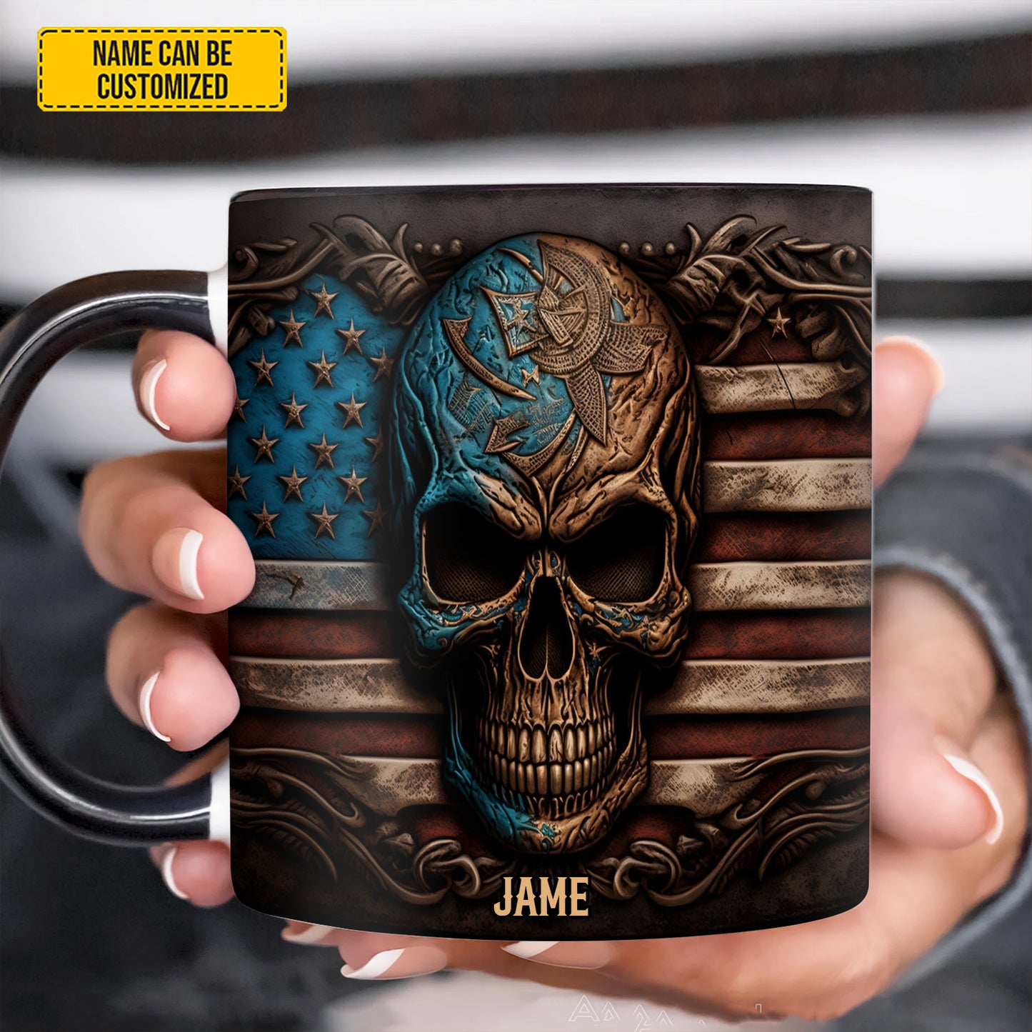 Personalized Patriotic Skull Accent Mug