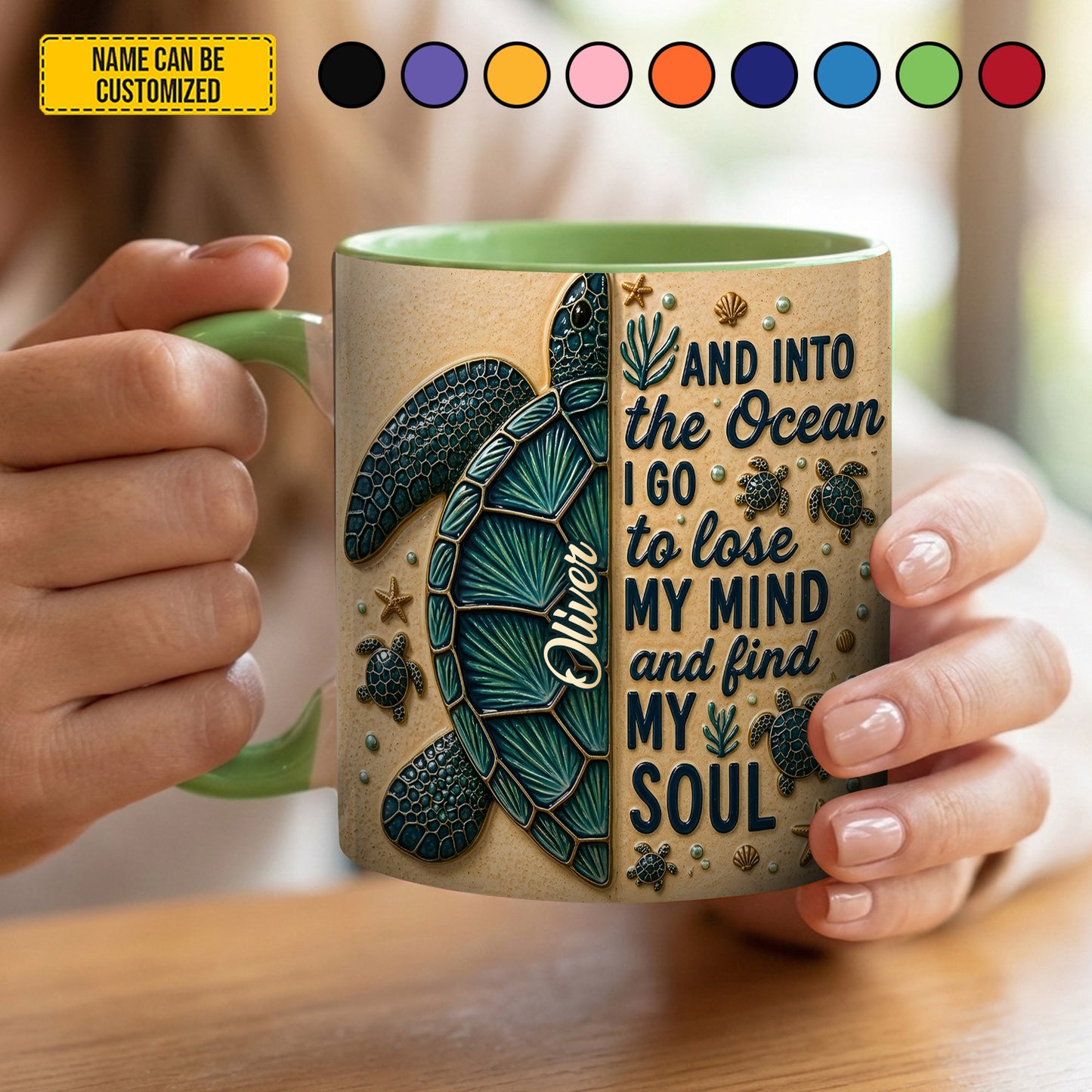 Into The Ocean - Personalized Turtle Accent Mug