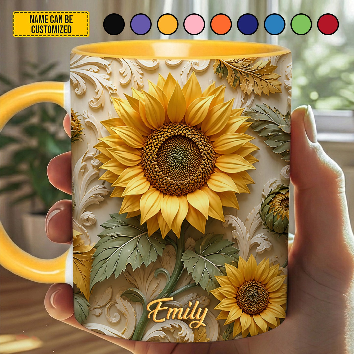 Personalized Sunflower Accent Mug