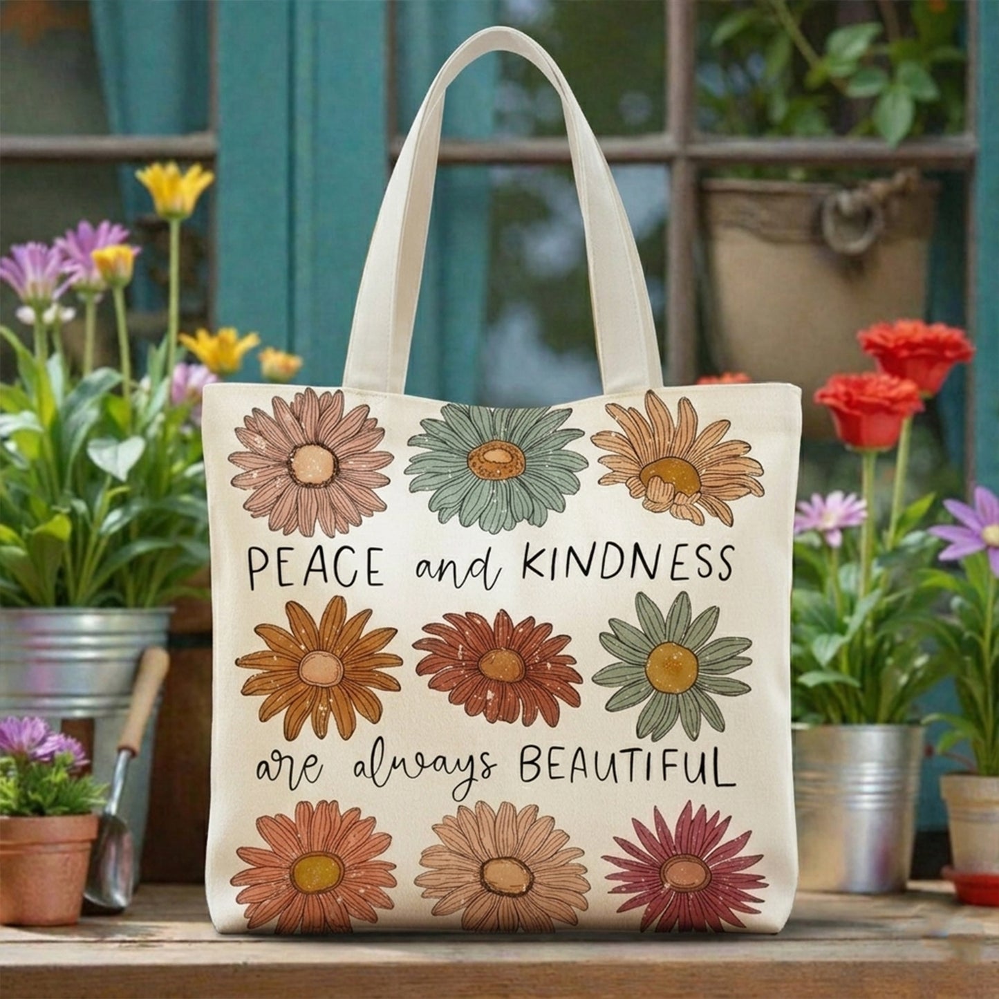 Peace And Kindness - Floral Tote Bag