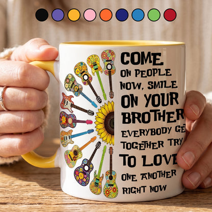Come Together In Love – Hippie Guitar Sunflower Accent Mug