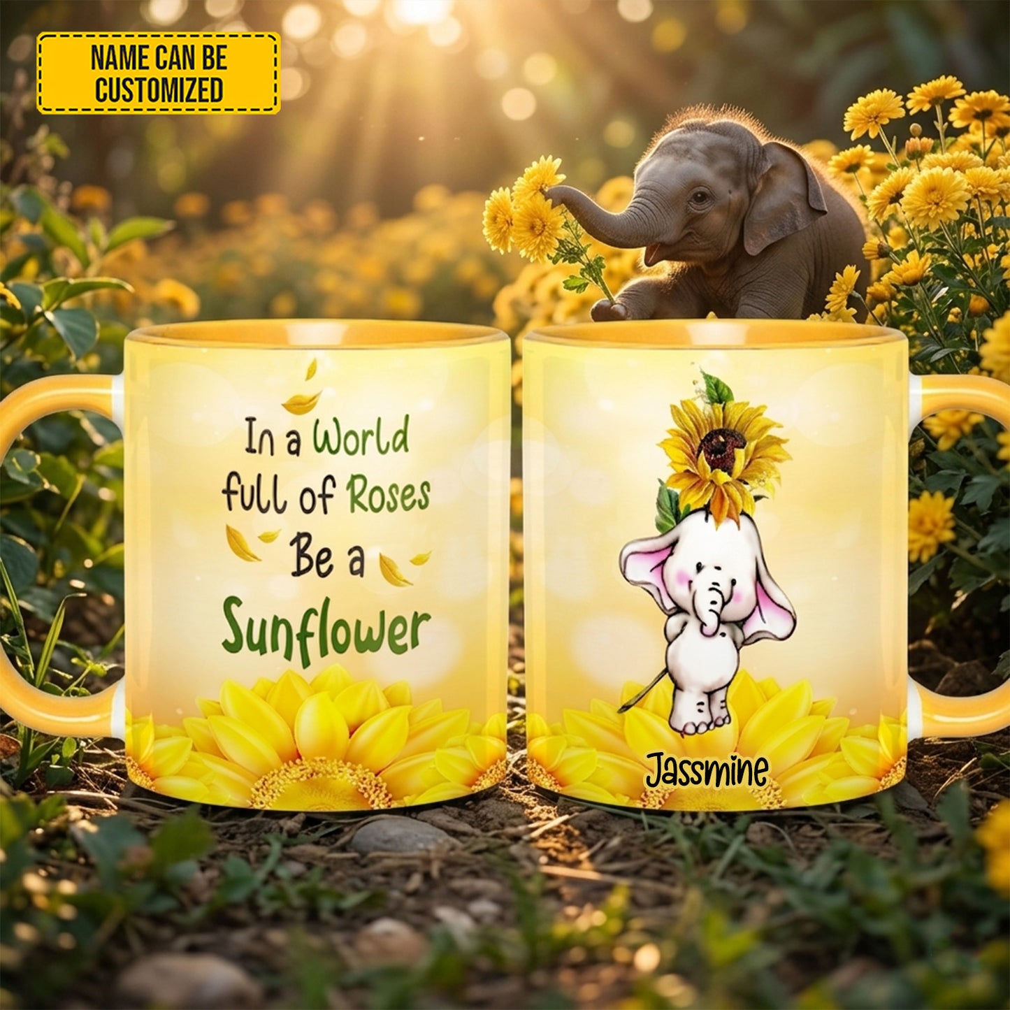 Elephant Be A Sunflower - Personalized Accent Mug
