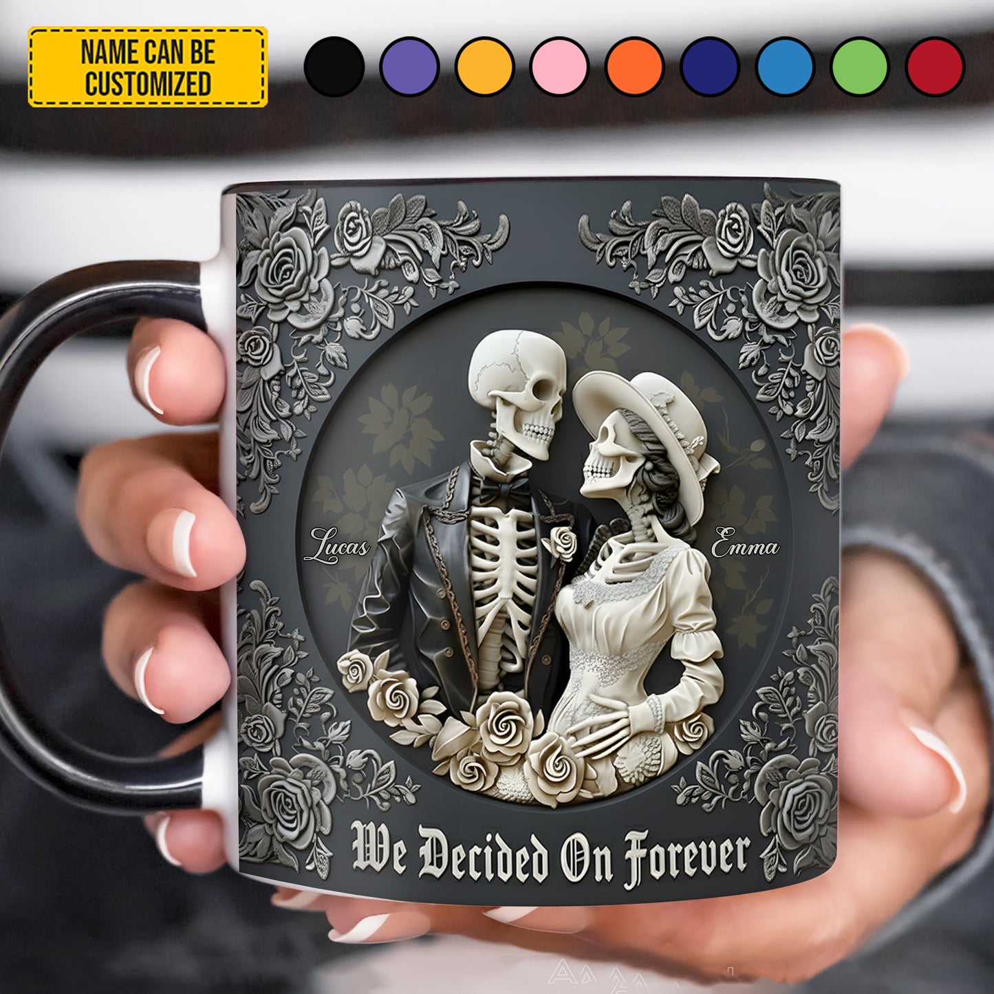 Skull Couple - Personalized Couple Accent Mug, Gift For Couple