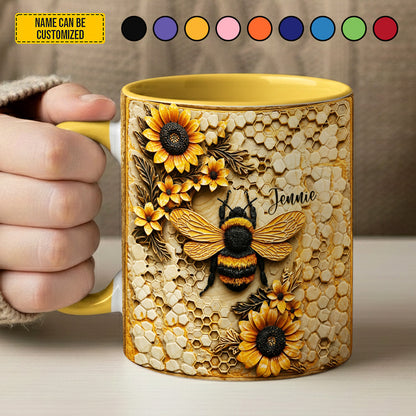Personalized Bee & Sunflower Accent Mug