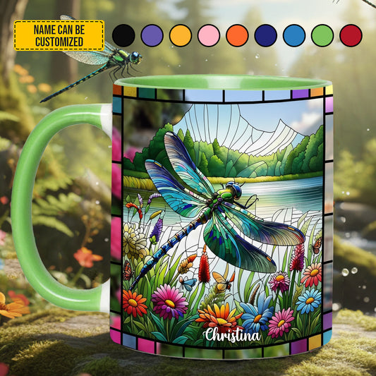 Dragonfly With Flowers - Personalized Dragonfly Accent Mug