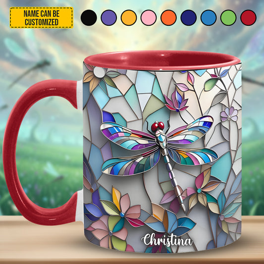 Dragonfly Stained Glass - Personalized Dragonfly Accent Mug