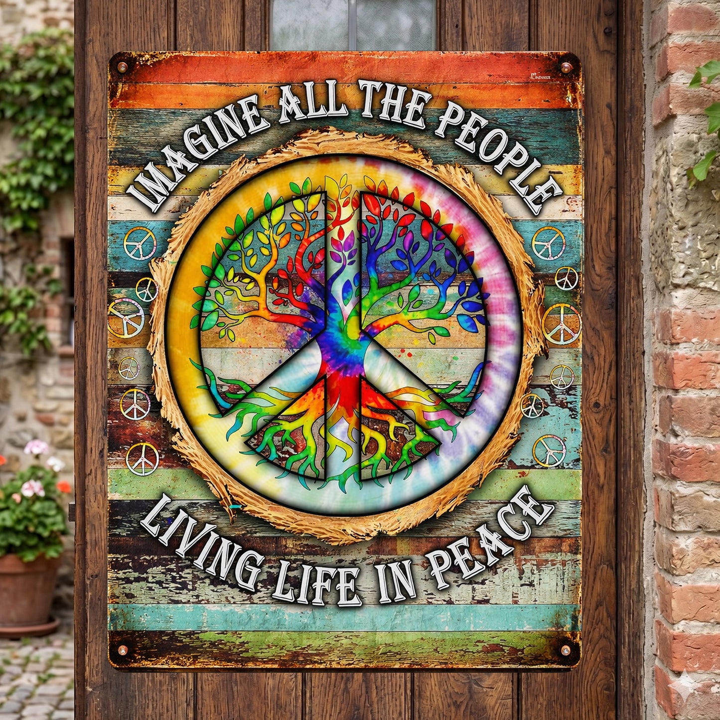 Imagine All The People Living Life In Peace - Hippie Metal Sign Version 4