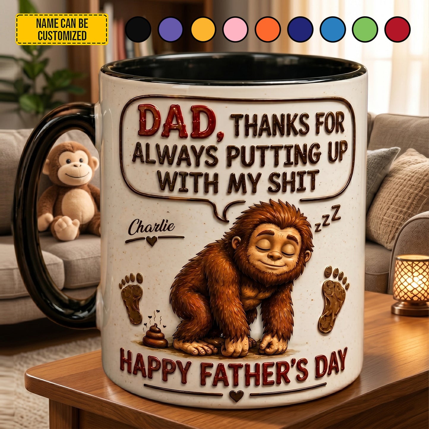 Dad, Thanks For Putting Up With My Sh*t – Personalized Bigfoot Accent Mug