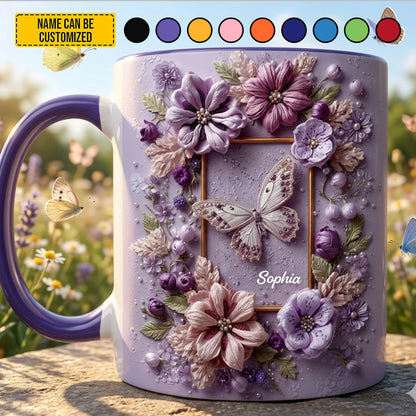 Floral Butterfly - Personalized Butterfly Accent Mug