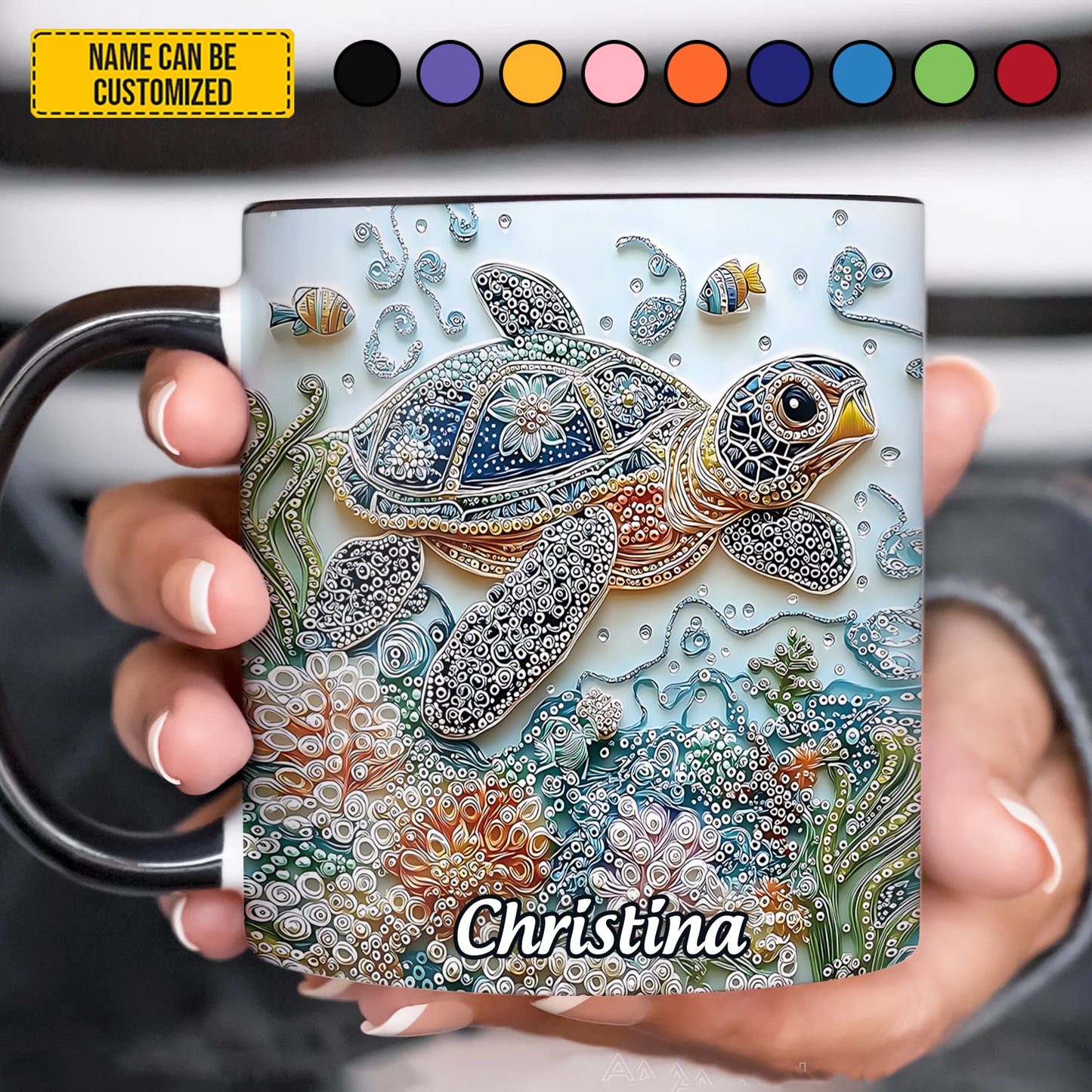 Personalized Crystal Turtle Ocean Accent Mug