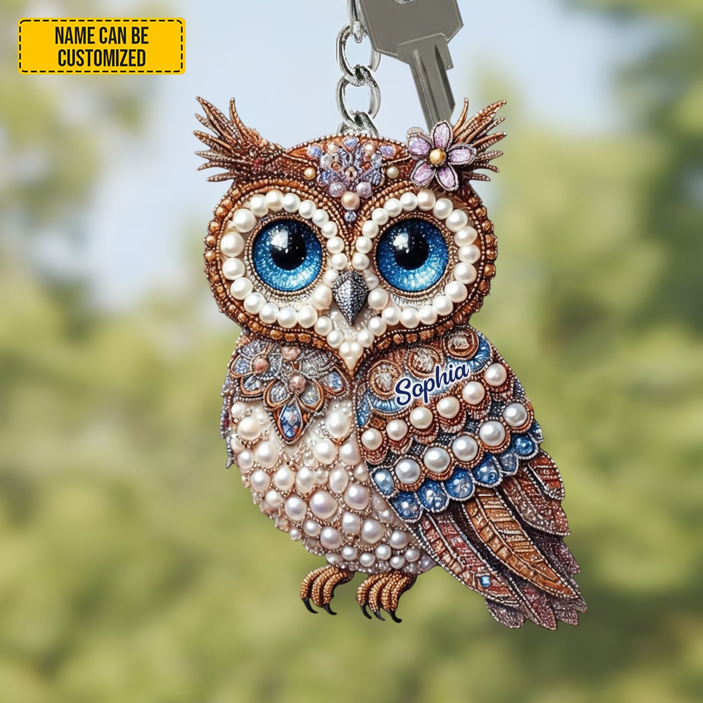 Personalized Cute Sparkle Owl Keychain