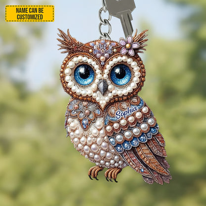 Personalized Cute Sparkle Owl Keychain
