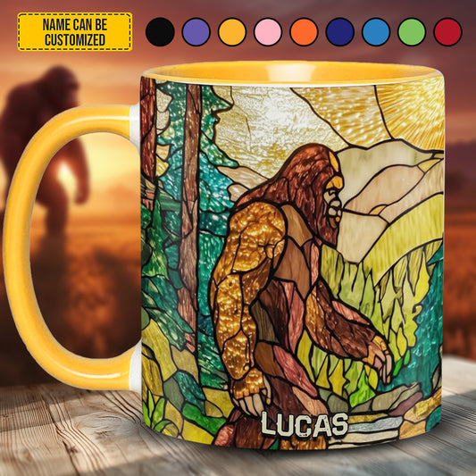 Bigfoot In Forest Stained Glass - Personalized Bigfoot Accent Mug