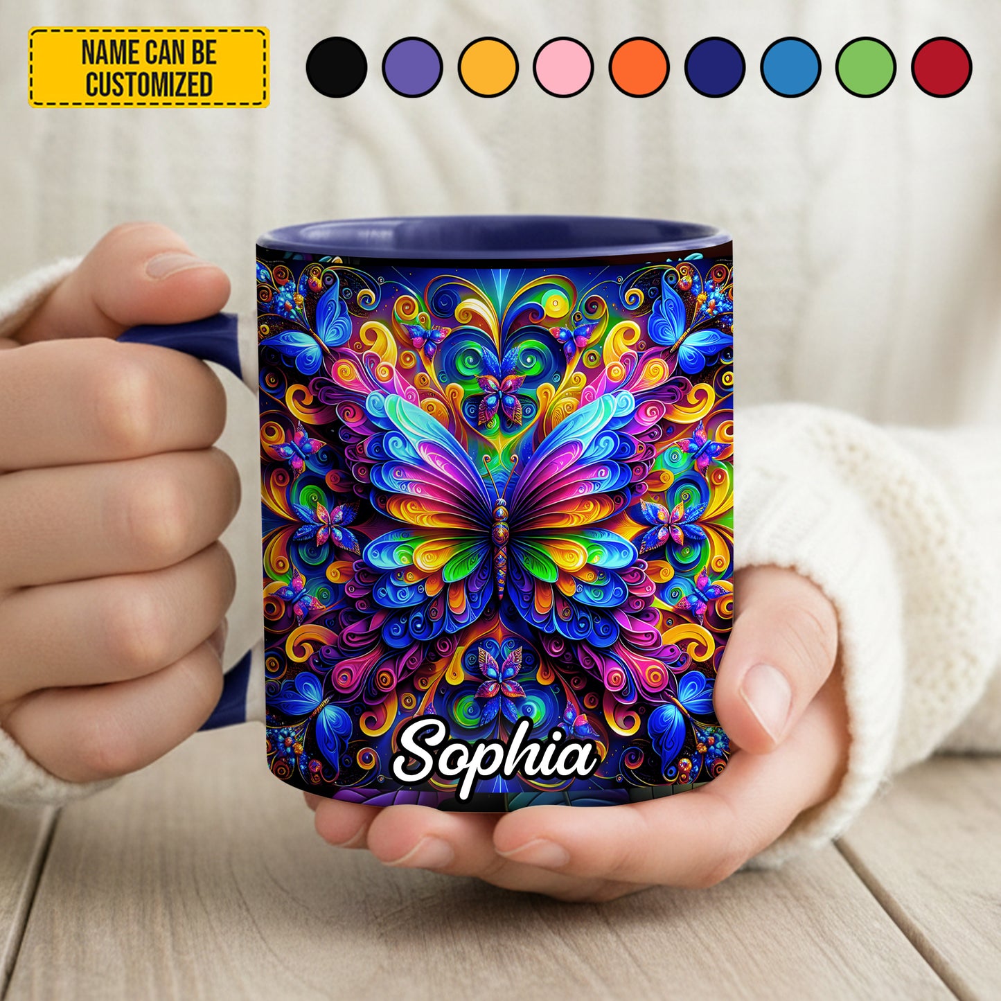 Colorful Butterflies - Personalized Butterfly Accent Mug