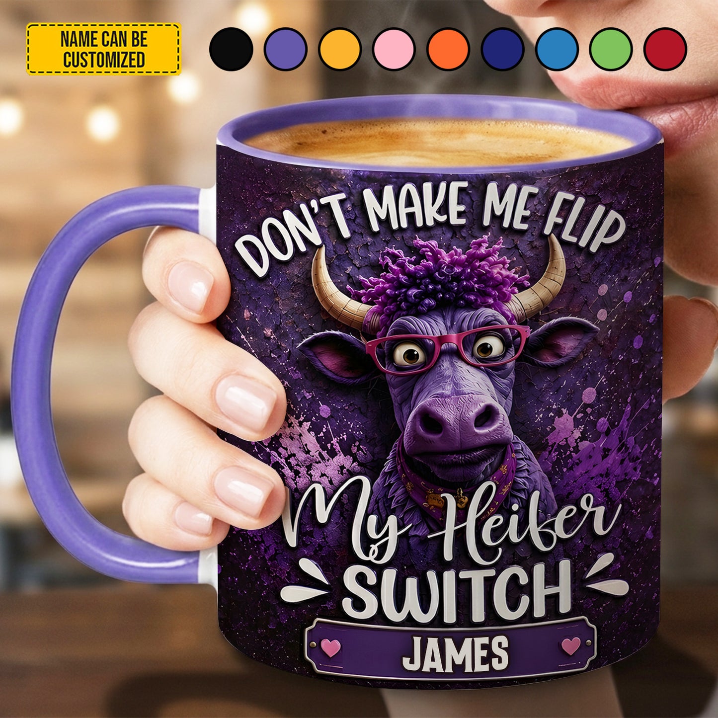 Don't Make Me Flip - Personalized Cow Accent Mug