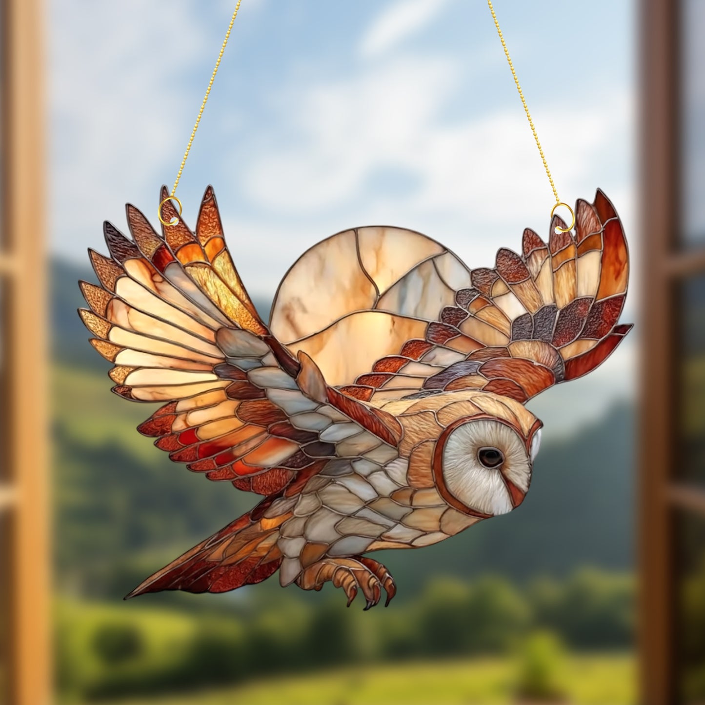 Beautiful Owl & Moon Acrylic Suncatcher