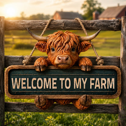 Highland Welcome – Personalized Cow Wooden Sign