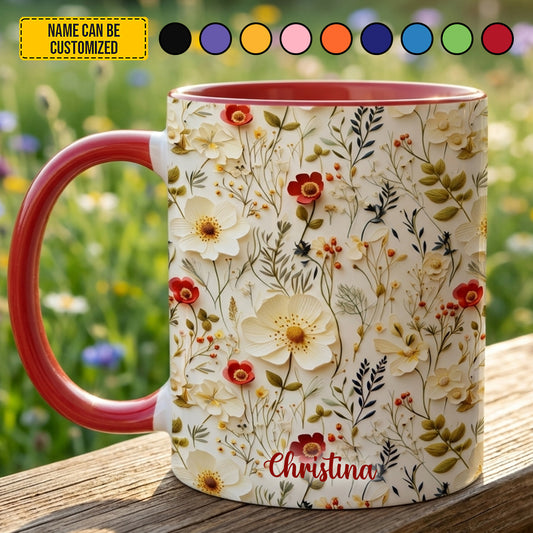 Personalized Colorful Floral Accent Mug