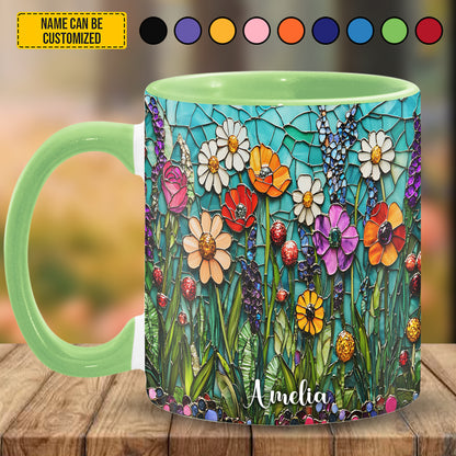 Beautiful Stained Glass Wildflower - Personalized Accent Mug