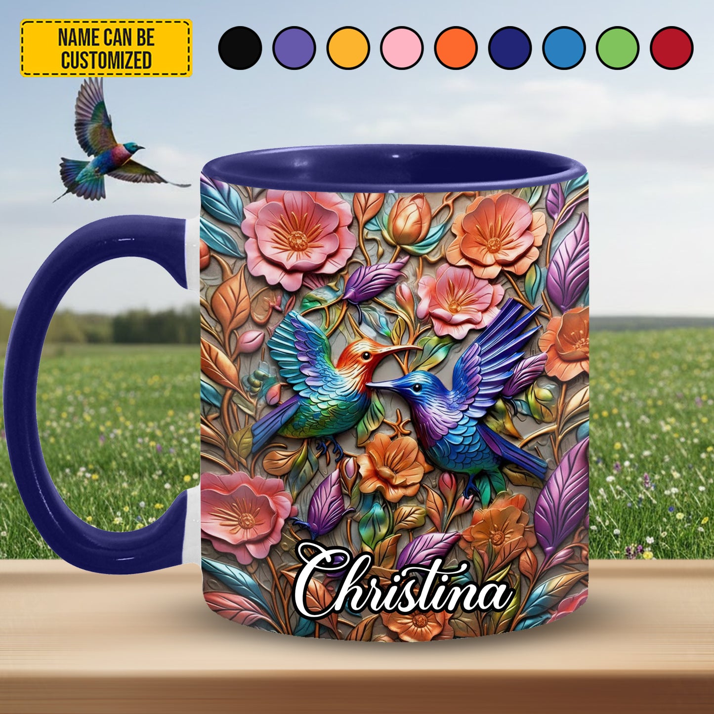 Hummingbird Flowers - Personalized Hummingbird Accent Mug