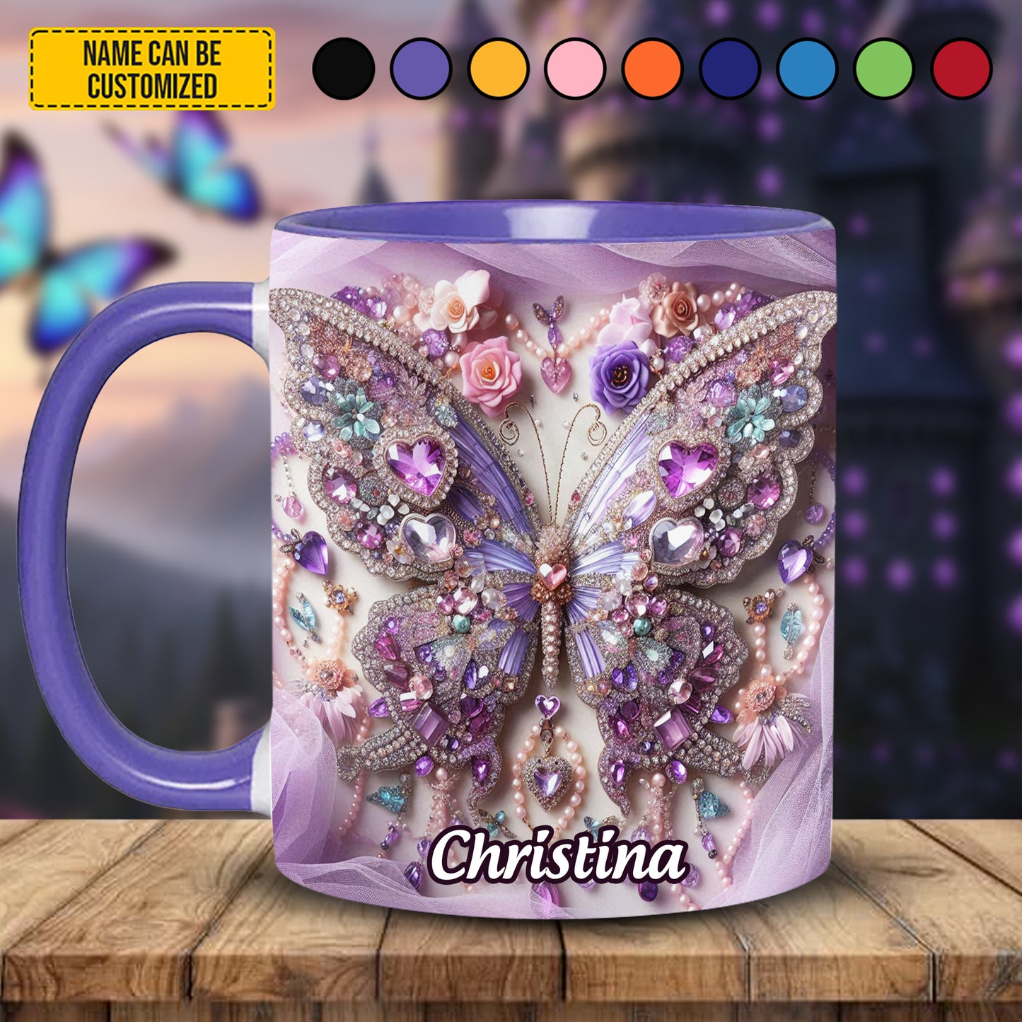 Personalized Sparkle Butterfly & Flower Accent Mug