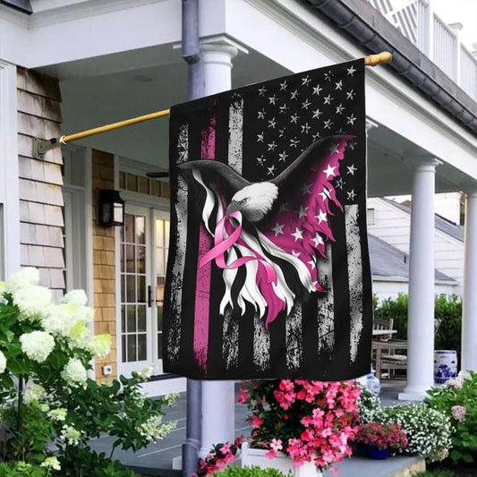 Eagle Star & Pink Ribbon American Flag - Breast Cancer Awareness House Flag